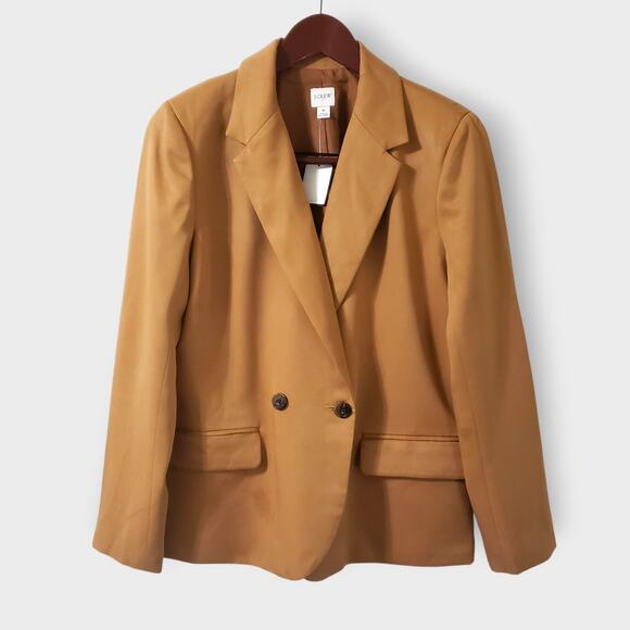 NWT J. Crew Factory Drapey Twill Double-Breasted Blazer Warm Brandy Sz 6 Preppy - Picture 1 of 16